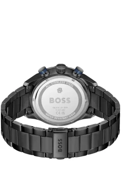 BOSS Chronomatix schwarz beschichtete Armbanduhr mit Monogramm-Struktur auf dem Zifferblatt