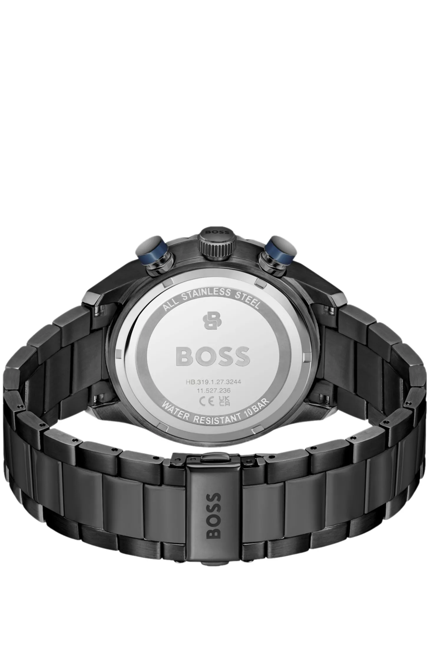 BOSS Chronomatix schwarz beschichtete Armbanduhr mit Monogramm-Struktur auf dem Zifferblatt