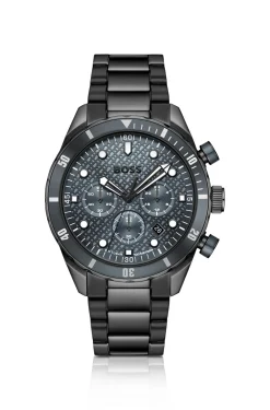 BOSS Chronomatix schwarz beschichtete Armbanduhr mit Monogramm-Struktur auf dem Zifferblatt