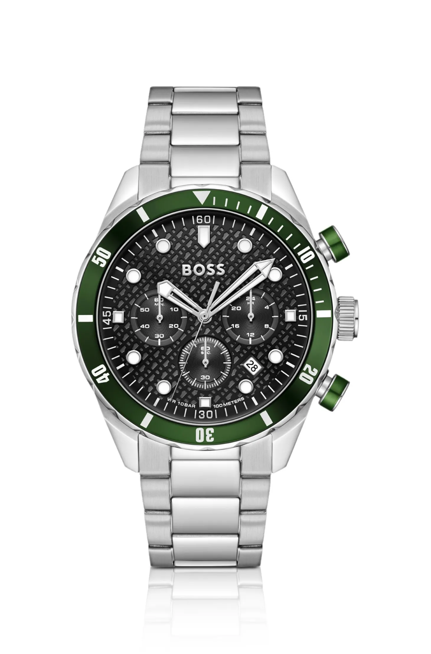 BOSS Chronomatix Uhr aus Edelstahl mit strukturiertem Monogramm-Zifferblatt