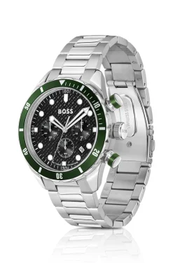 BOSS Chronomatix Uhr aus Edelstahl mit strukturiertem Monogramm-Zifferblatt
