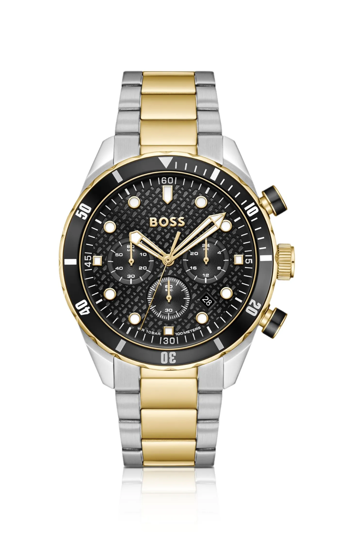 BOSS Chronomatix zweifarbige Uhr mit Monogramm-Struktur auf dem Zifferblatt