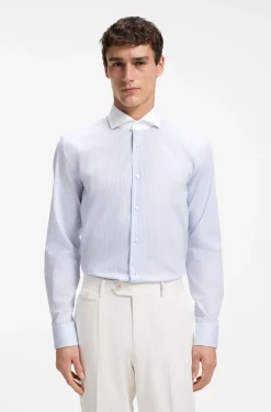 BOSS ONE Gestreiftes Slim-Fit Hemd aus Baumwoll-Twill