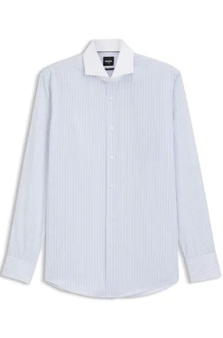 BOSS ONE Gestreiftes Slim-Fit Hemd aus Baumwoll-Twill