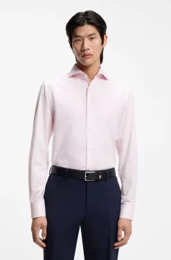 BOSS ONE Gestreiftes Slim-Fit Hemd aus Baumwoll-Twill
