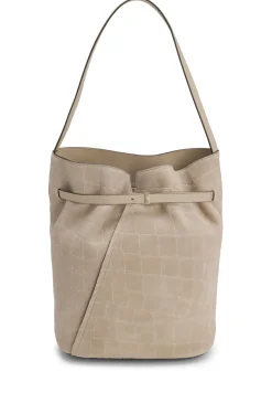 BOSS Revers Bucket Bag aus bedrucktem Veloursleder mit Gürteldetail