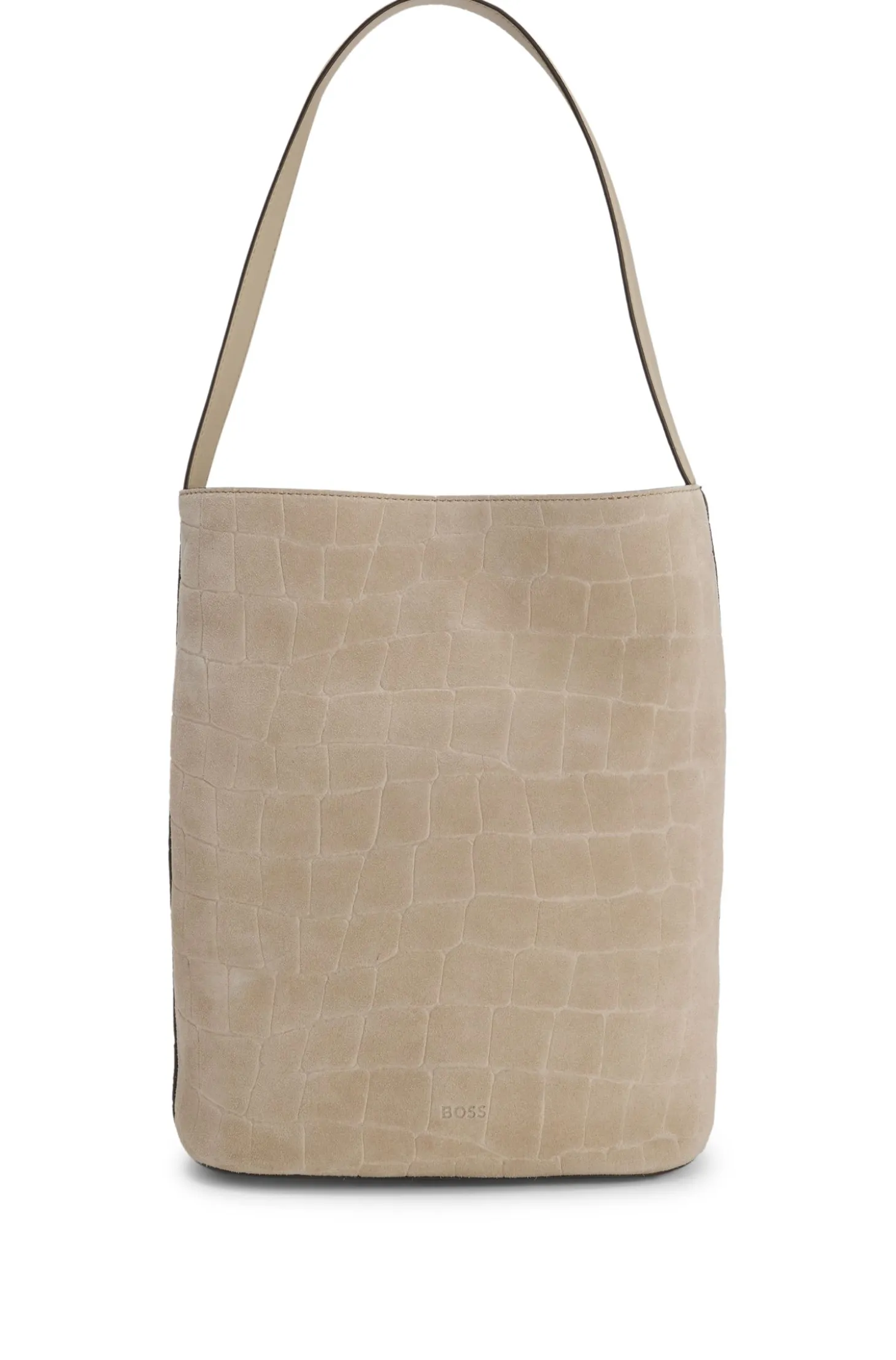 BOSS Revers Bucket Bag aus bedrucktem Veloursleder mit Gürteldetail
