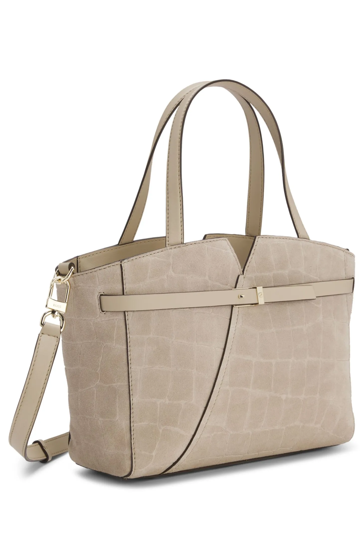 BOSS Revers Tote Bag aus bedrucktem Veloursleder mit Gürteldetail