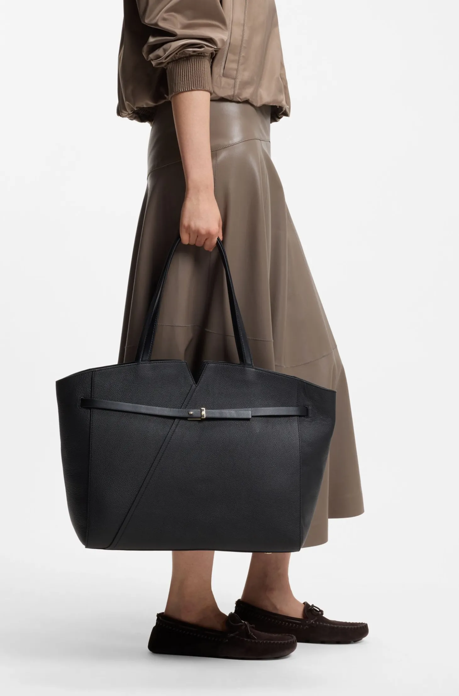 BOSS Revers Tote Bag aus Leder mit Gürtel-Detail