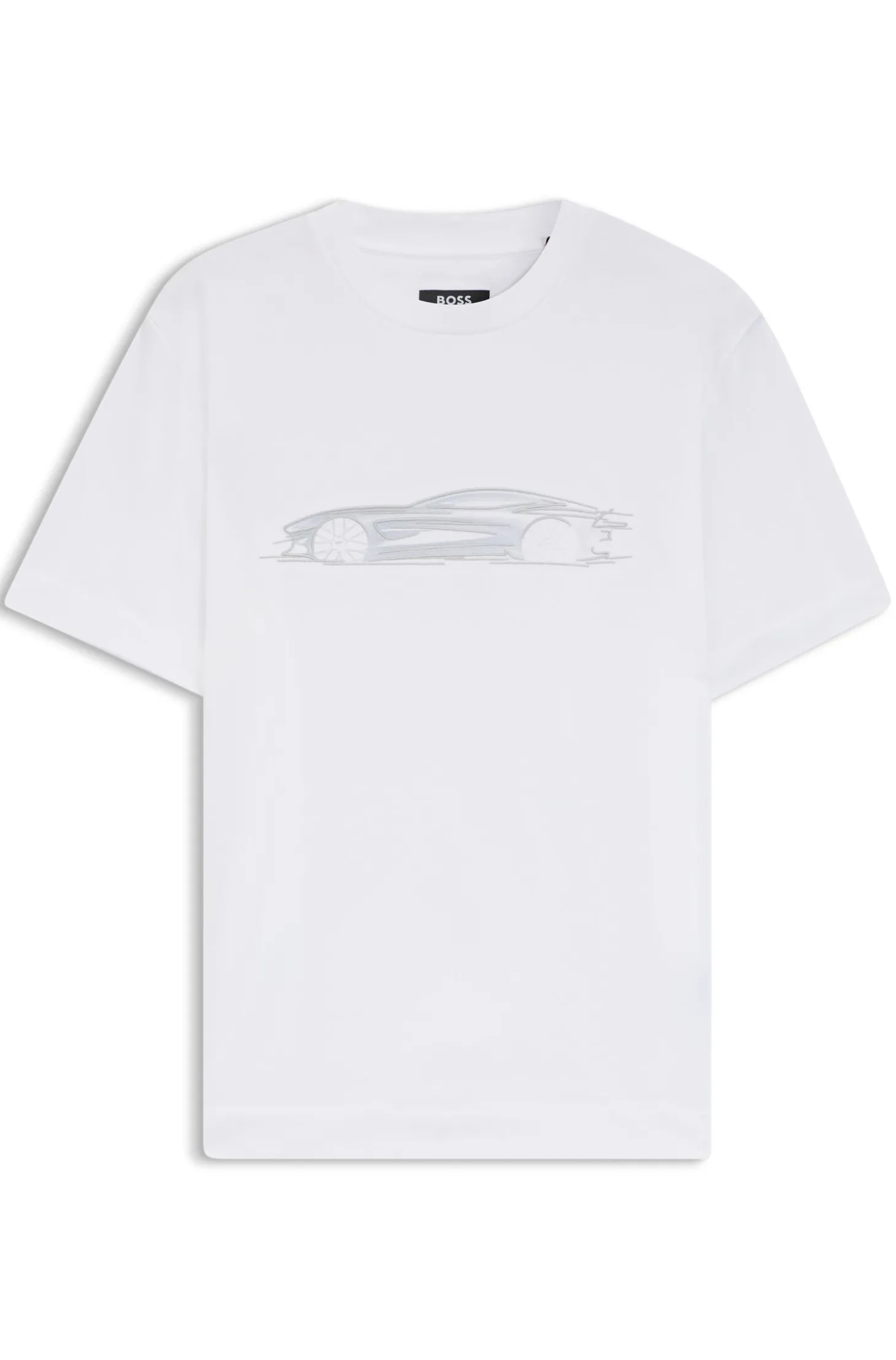 BOSS x ASTON MARTIN T-Shirt aus merzerisierter Baumwolle mit Auto-Artwork