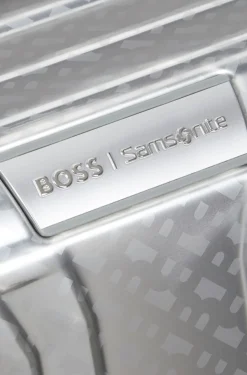 BOSS x Samsonite Handgepäcktrolley aus silberfarbenem Aluminium 55 cm