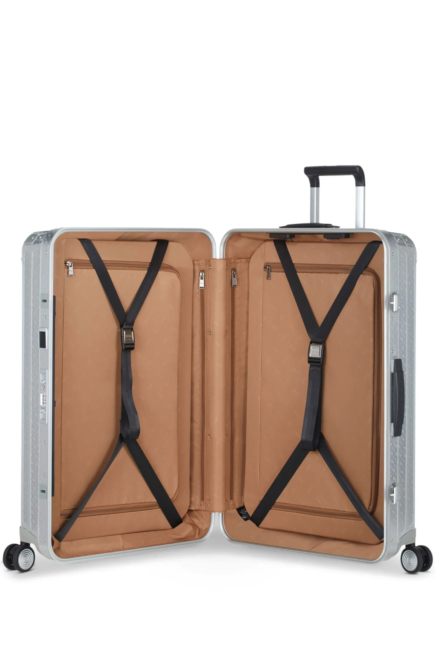 BOSS x Samsonite Koffer aus silberfarbenem Aluminium 76 cm