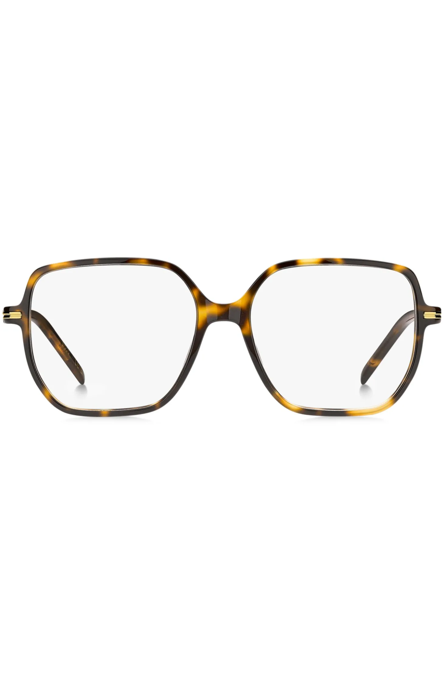Brillenfassung aus Acetat mit Havanna-Muster und roségoldfarbenem Detail