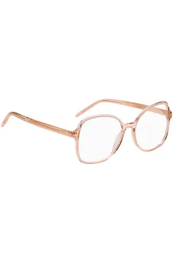 Brillenfassung aus rosafarbenem Acetat mit goldfarbenen Metalldetails