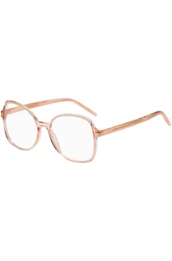 Brillenfassung aus rosafarbenem Acetat mit goldfarbenen Metalldetails