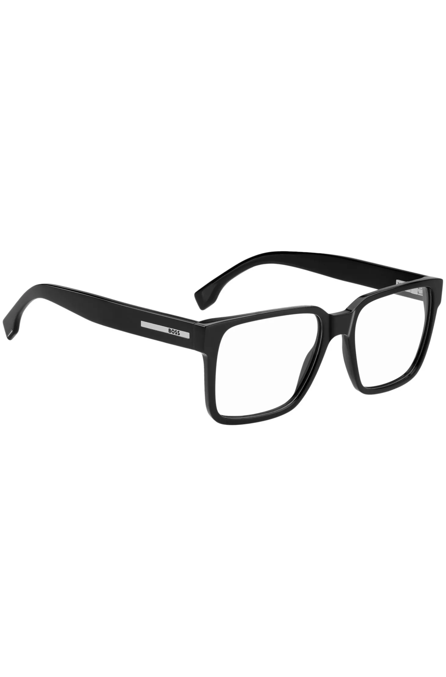 Brillenfassung aus schwarzem Acetat mit Logo-Plakette