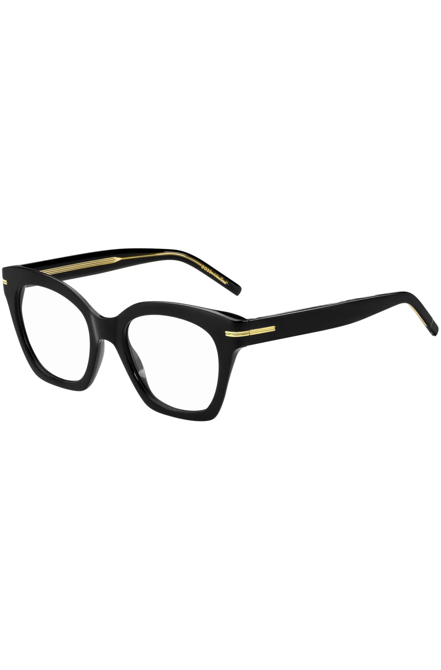 Brillenfassung aus schwarzem Acetat mit goldfarbenen Metalldetails