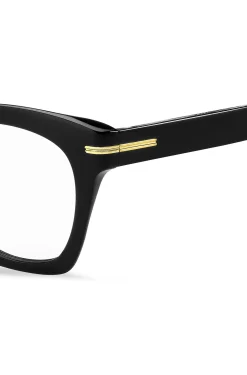 Brillenfassung aus schwarzem Acetat mit goldfarbenen Metalldetails