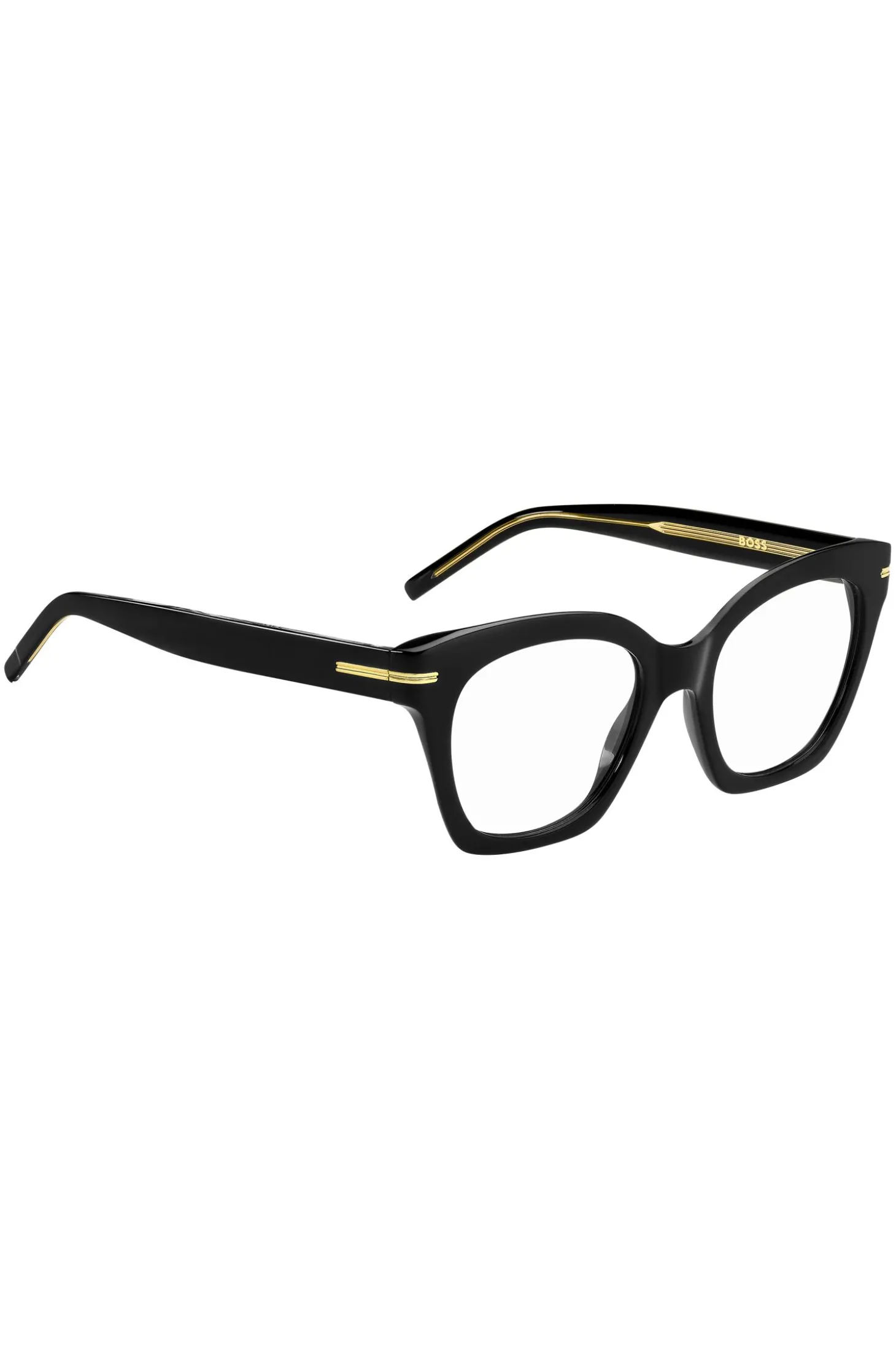 Brillenfassung aus schwarzem Acetat mit goldfarbenen Metalldetails