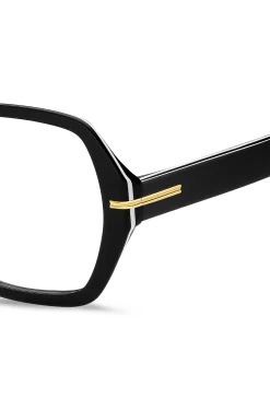 Brillenfassung aus schwarzem Acetat mit weißen Details