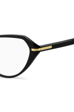 Brillenfassung aus schwarzem Acetat mit goldfarbenen Details