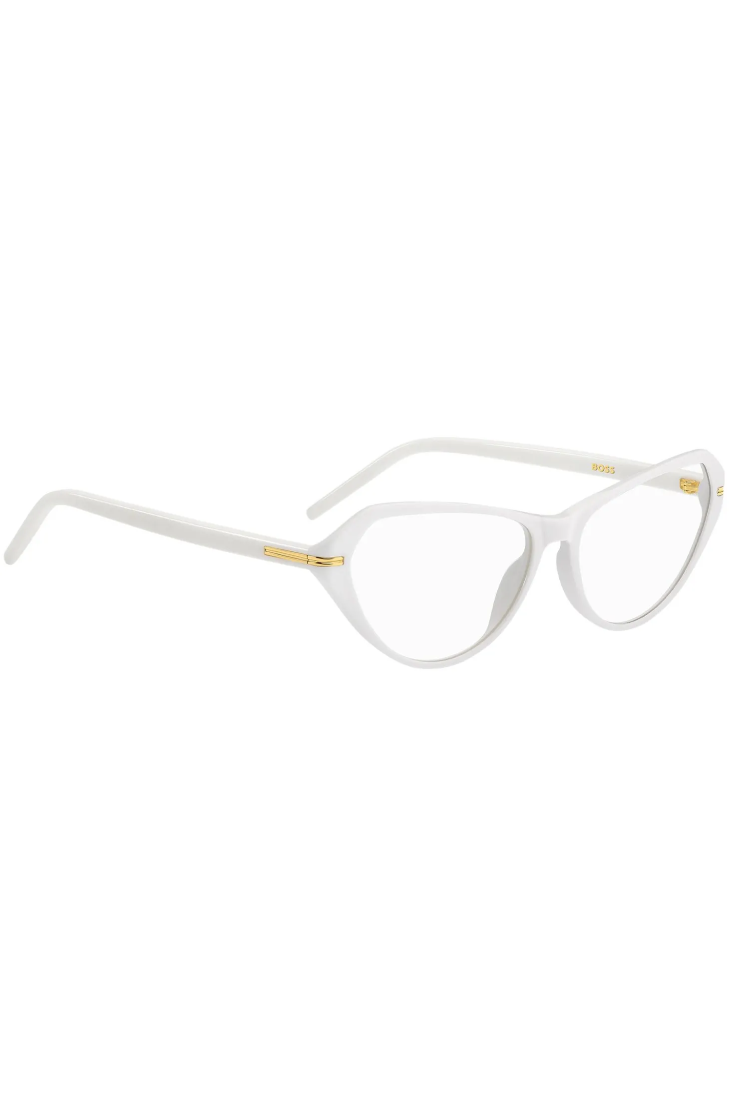 Brillenfassung aus weißem Acetat mit goldfarbenen Metalldetails