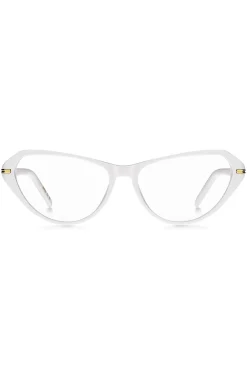 Brillenfassung aus weißem Acetat mit goldfarbenen Metalldetails