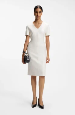 Business-Kleid mit V-Ausschnitt und Nahtdetails