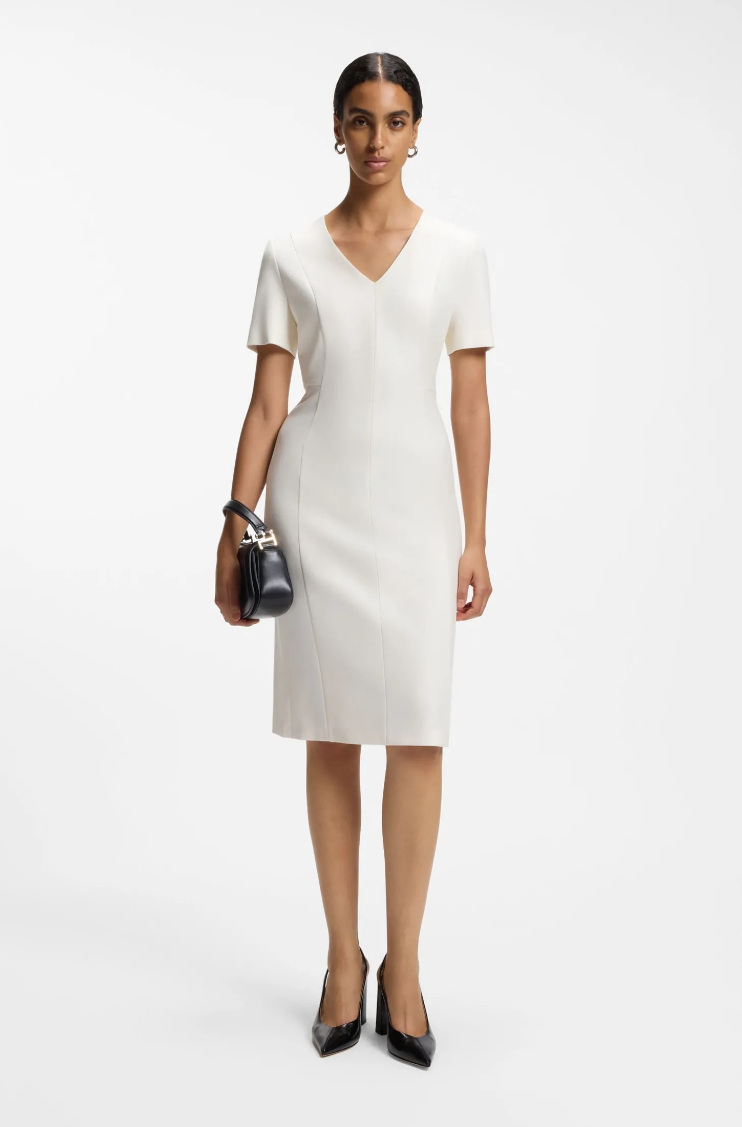 Business-Kleid mit V-Ausschnitt und Nahtdetails