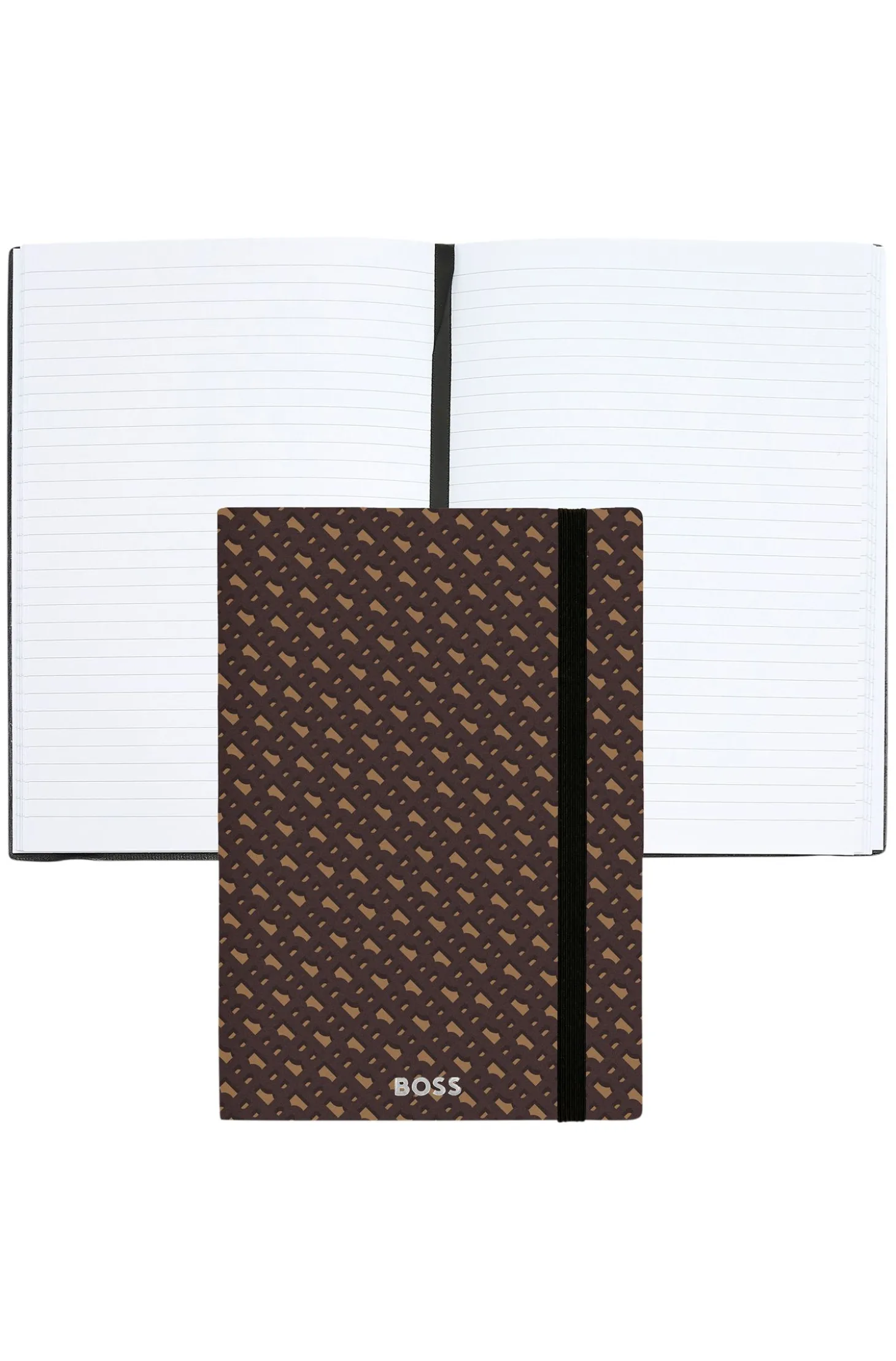 Camelfarbenes DIN-A5-Notizbuch mit Monogramm-Muster