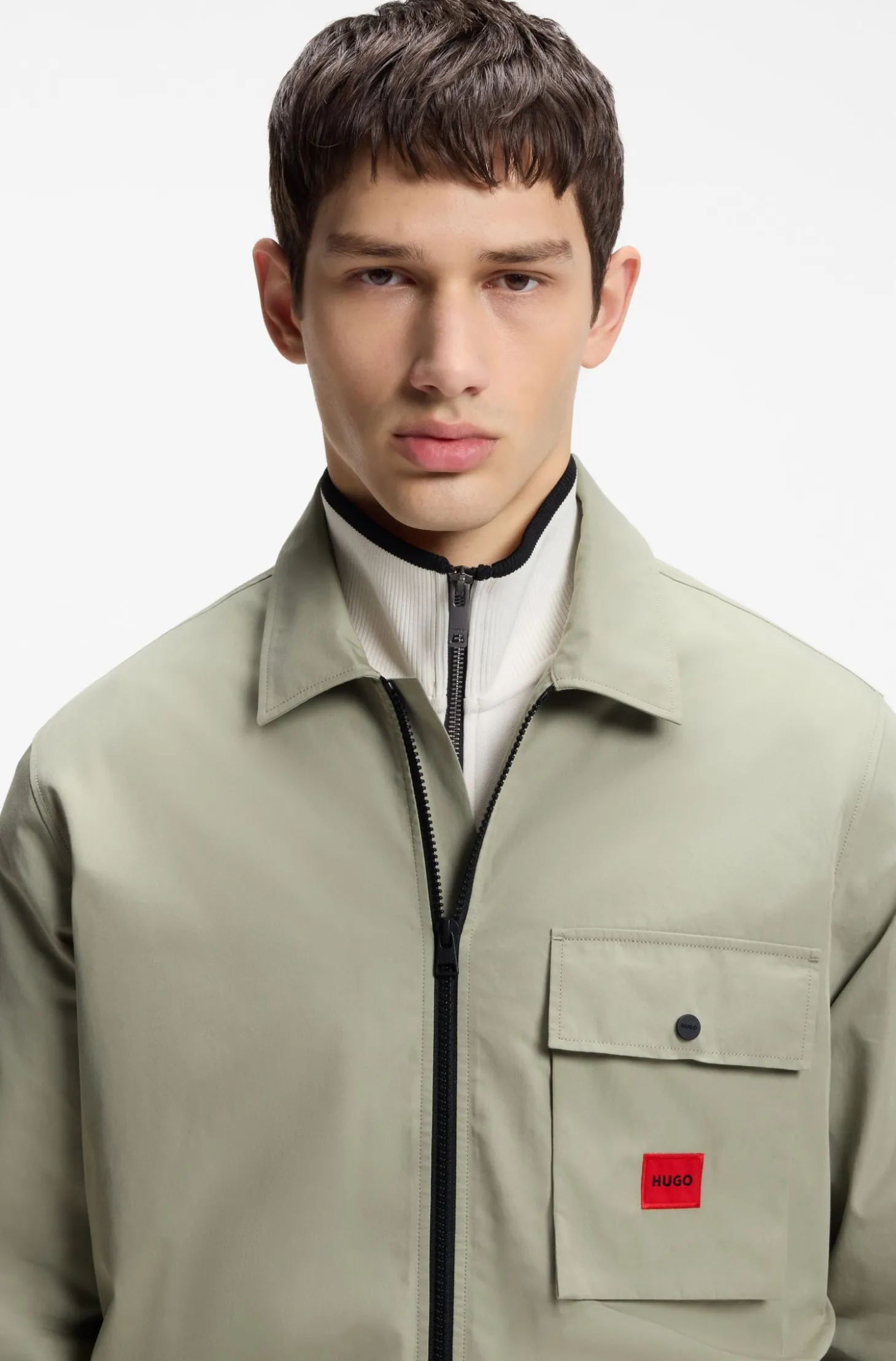 Canvas-Overshirt aus Baumwoll-Mix mit Reißverschluss und Logo-Label