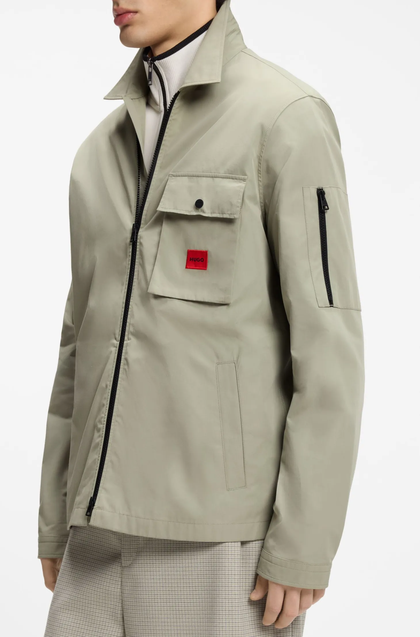 Canvas-Overshirt aus Baumwoll-Mix mit Reißverschluss und Logo-Label