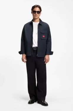 Canvas-Overshirt aus Baumwoll-Mix mit Reißverschluss und Logo-Label
