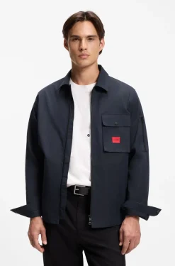 Canvas-Overshirt aus Baumwoll-Mix mit Reißverschluss und Logo-Label