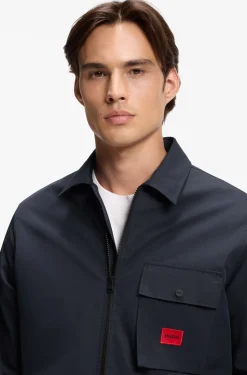 Canvas-Overshirt aus Baumwoll-Mix mit Reißverschluss und Logo-Label