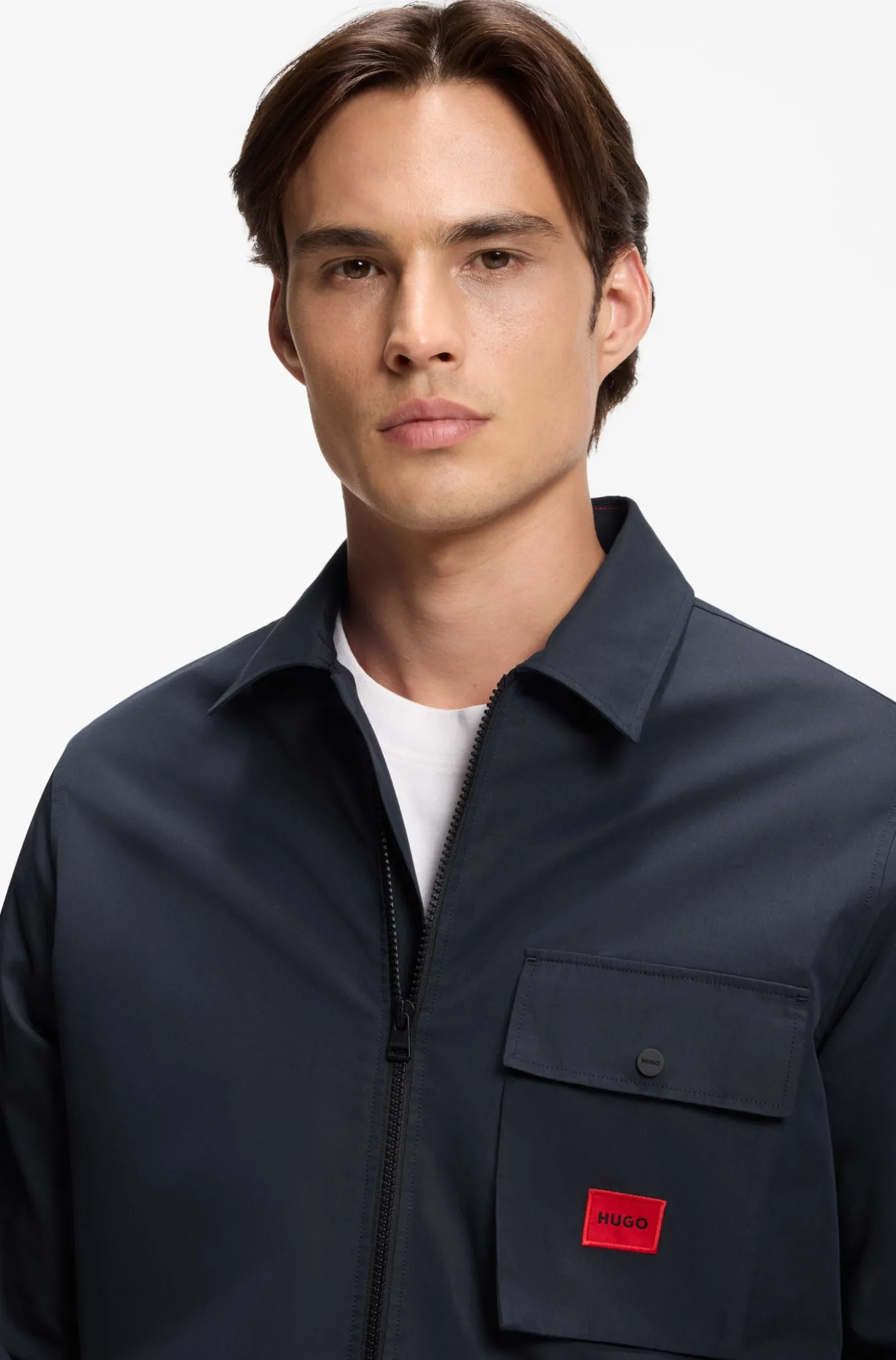 Canvas-Overshirt aus Baumwoll-Mix mit Reißverschluss und Logo-Label