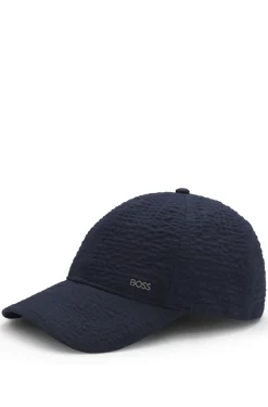 Cap aus Seersucker-Stretch-Baumwolle mit metallenen Logo-Buchstaben