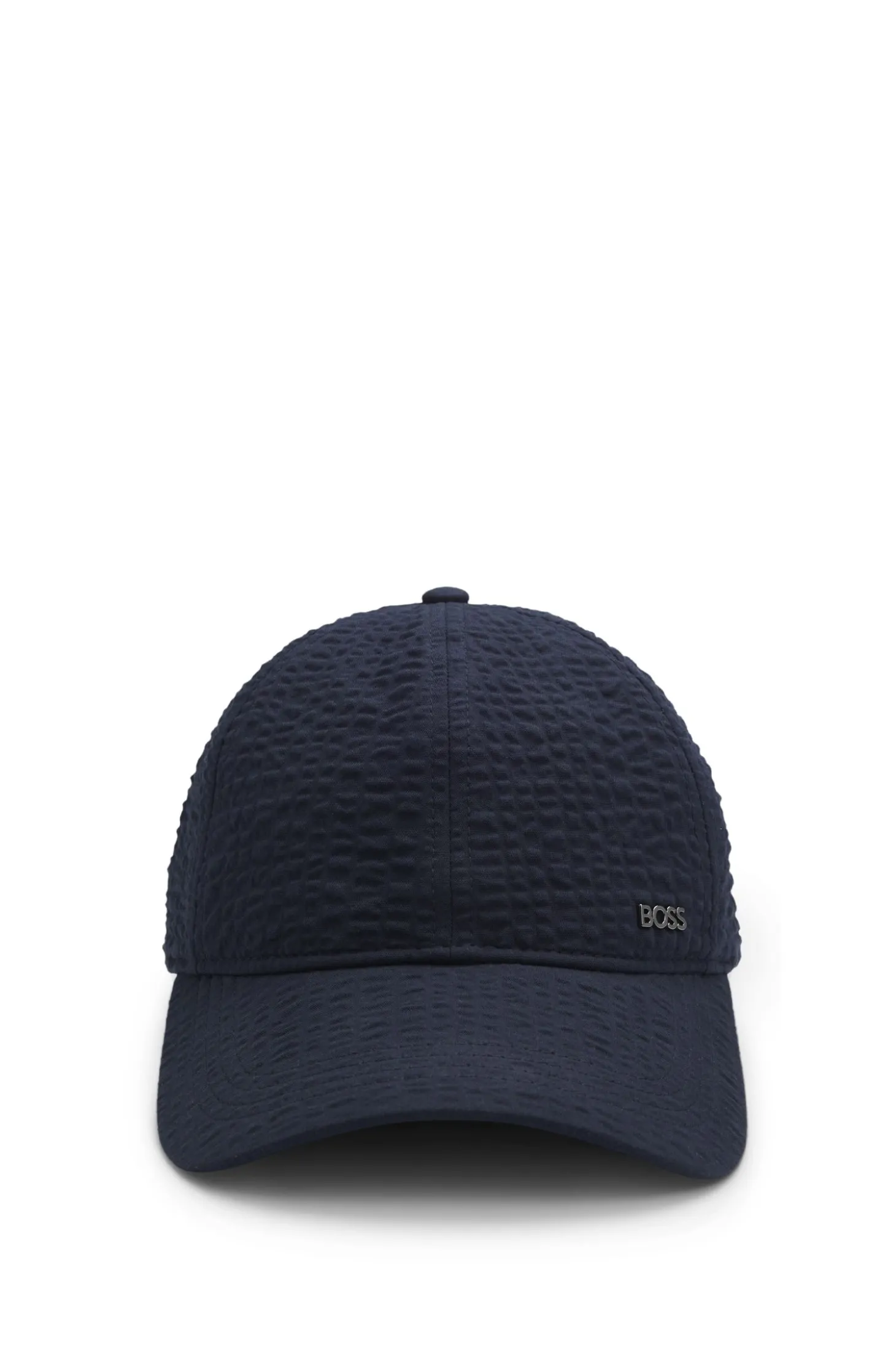 Cap aus Seersucker-Stretch-Baumwolle mit metallenen Logo-Buchstaben