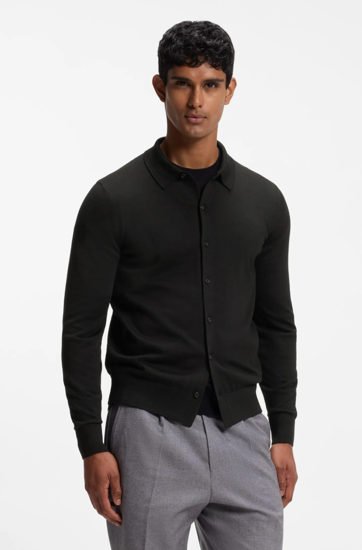 Cardigan aus Schurwolle mit Polokragen