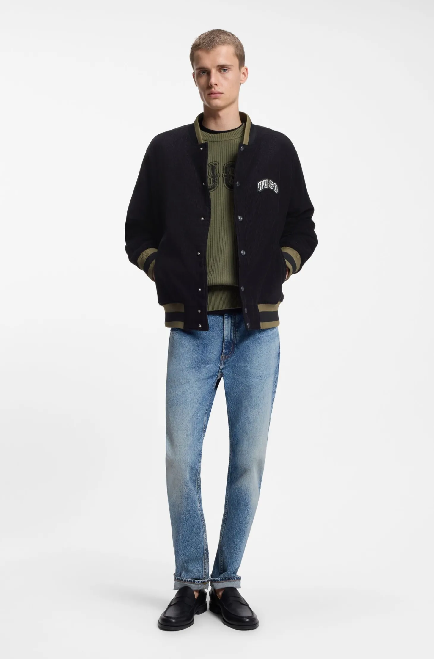 College-Jacke aus Baumwoll-Cord mit Logo-Patch
