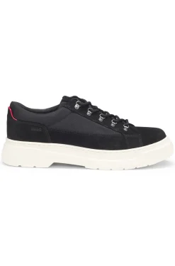 Derbys aus Veloursleder mit Canvas-Details