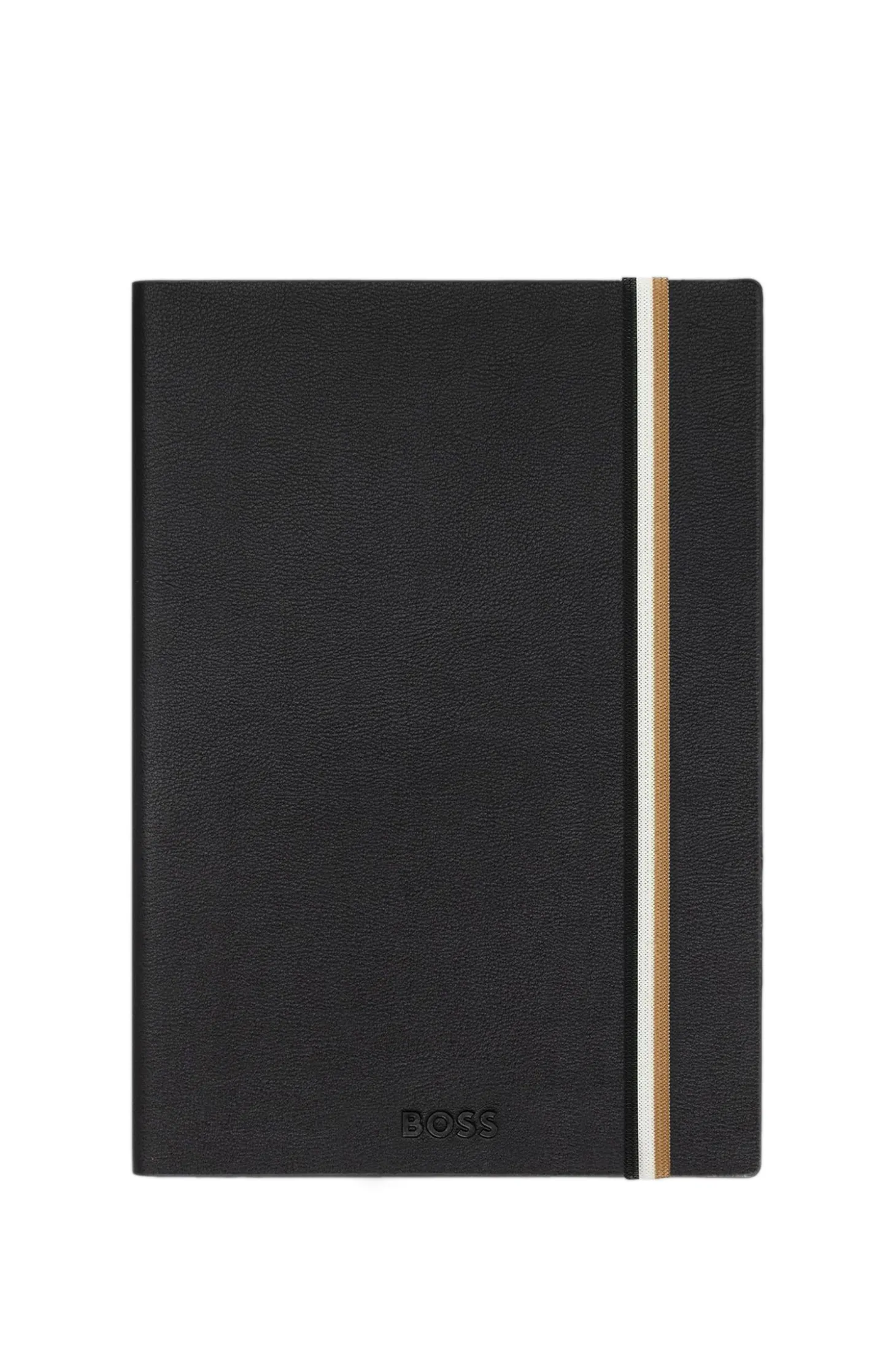 DIN-A5-Notizbuch aus schwarzem Kunstleder mit Signature-Streifen-Riemen