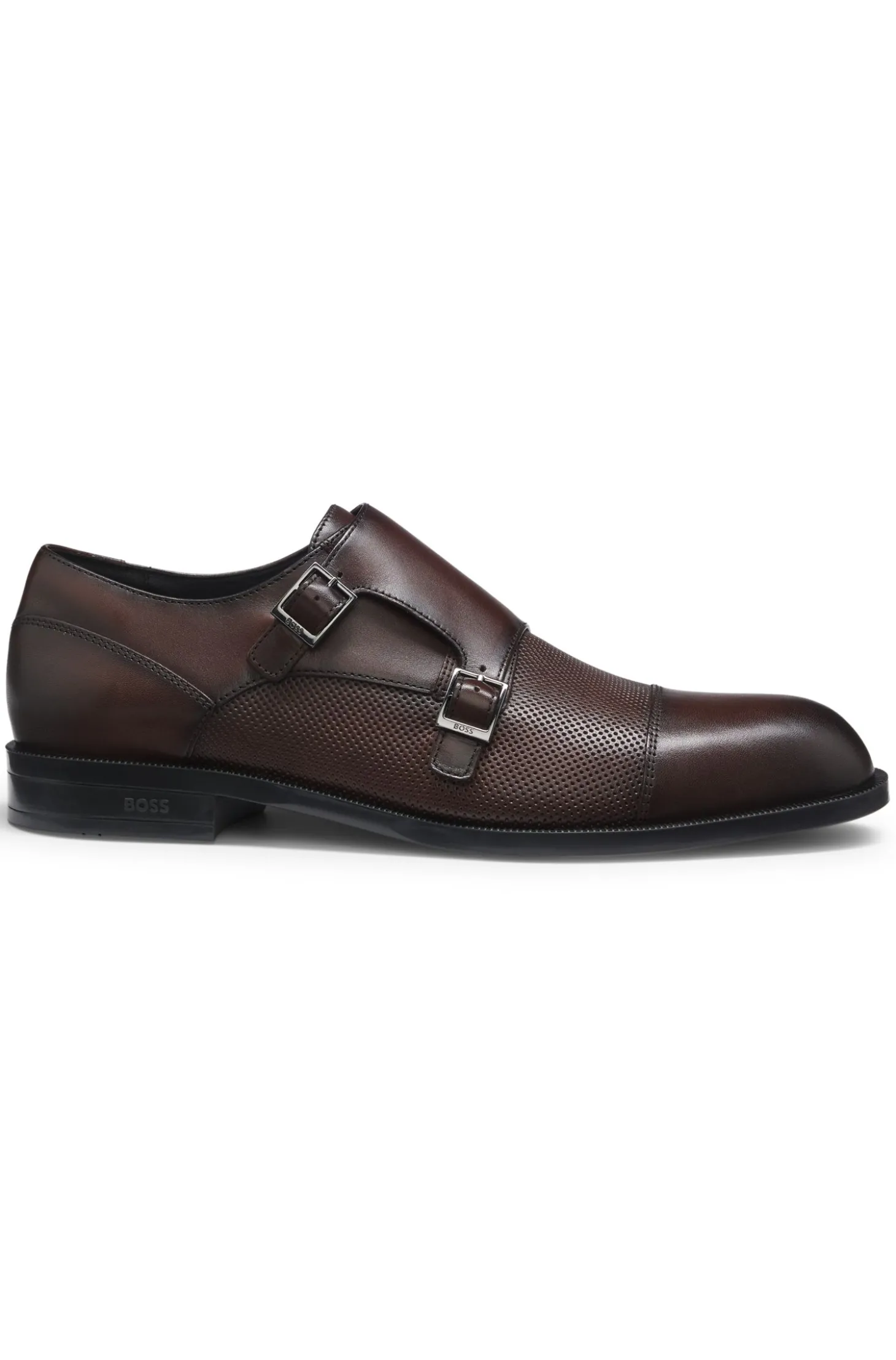 Doppelte Monkstraps aus Leder mit perforiertem Detail