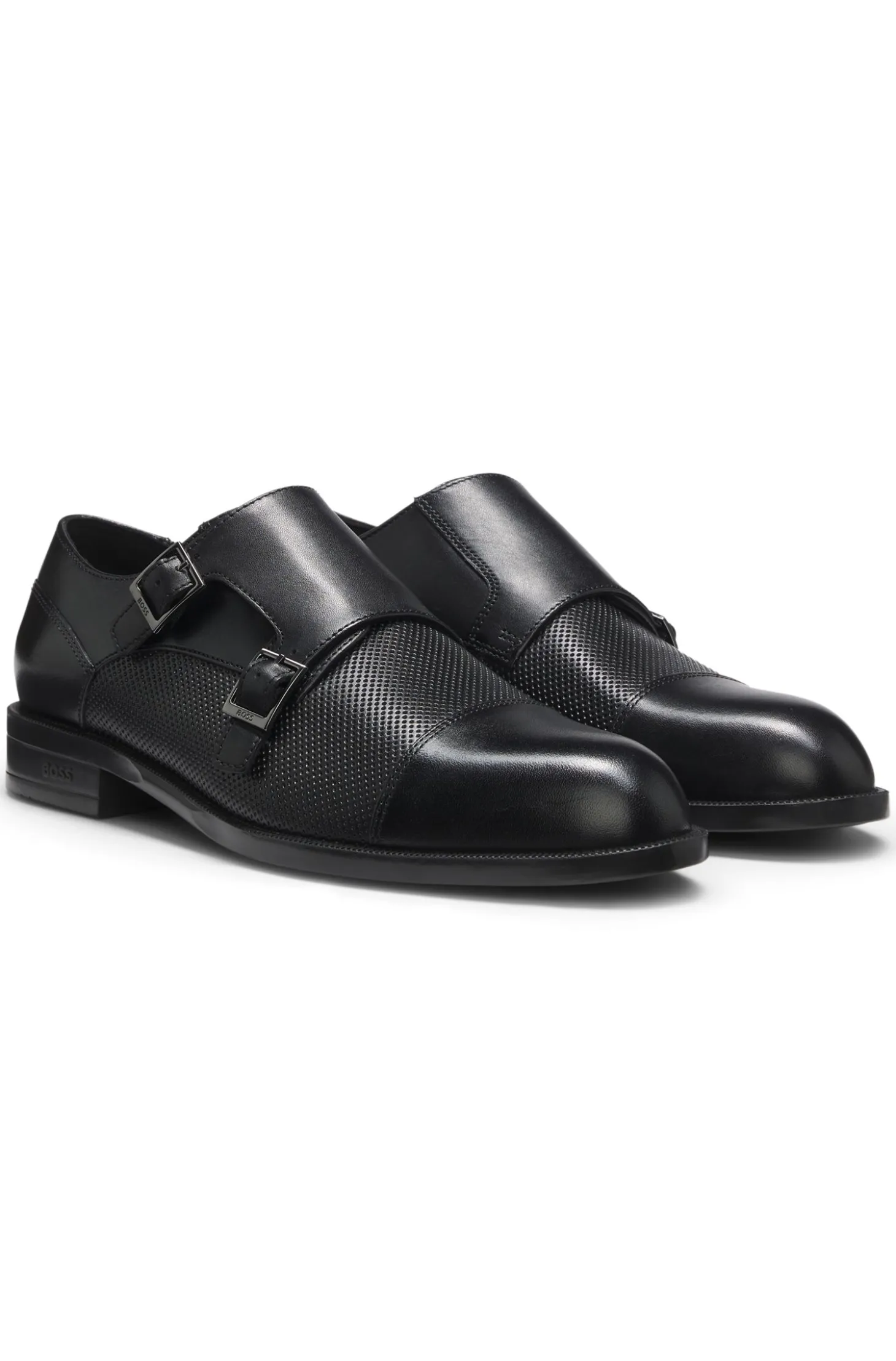 Doppelte Monkstraps aus Leder mit perforiertem Detail