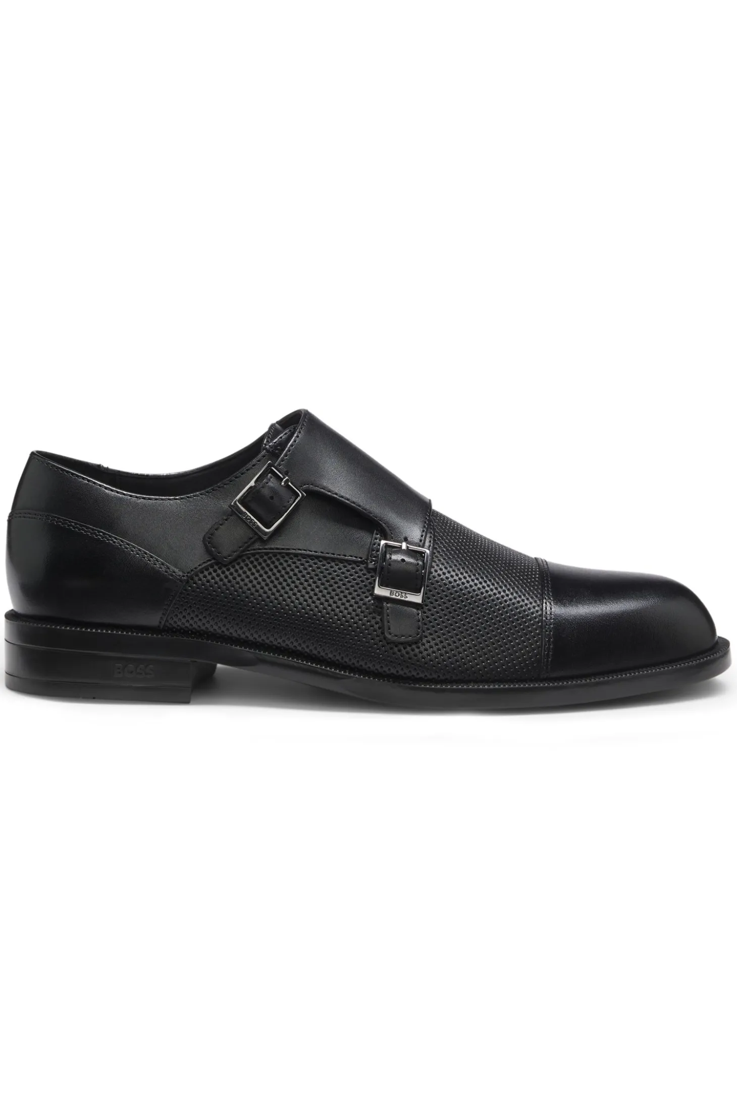 Doppelte Monkstraps aus Leder mit perforiertem Detail