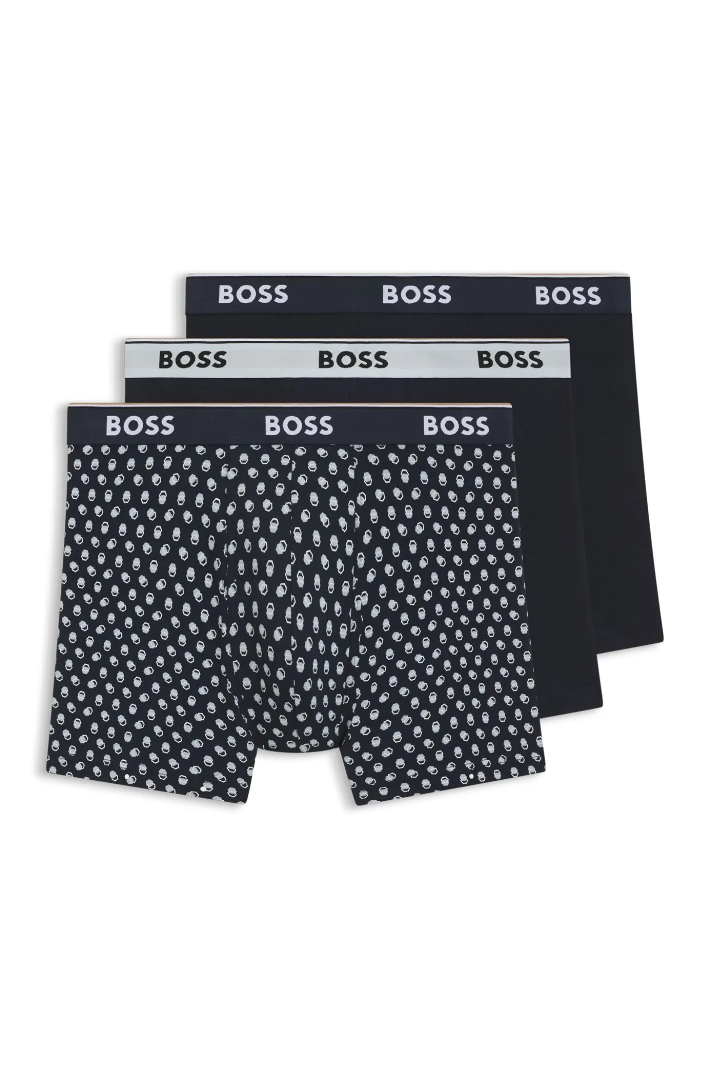 Dreierpack eng anliegende Boxershorts aus Stretch-Baumwolle mit Logos am Bund