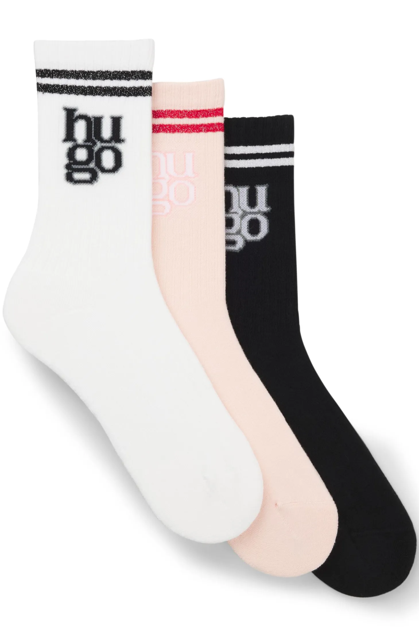 Dreierpack kurze gerippte Socken mit Stack-Logos