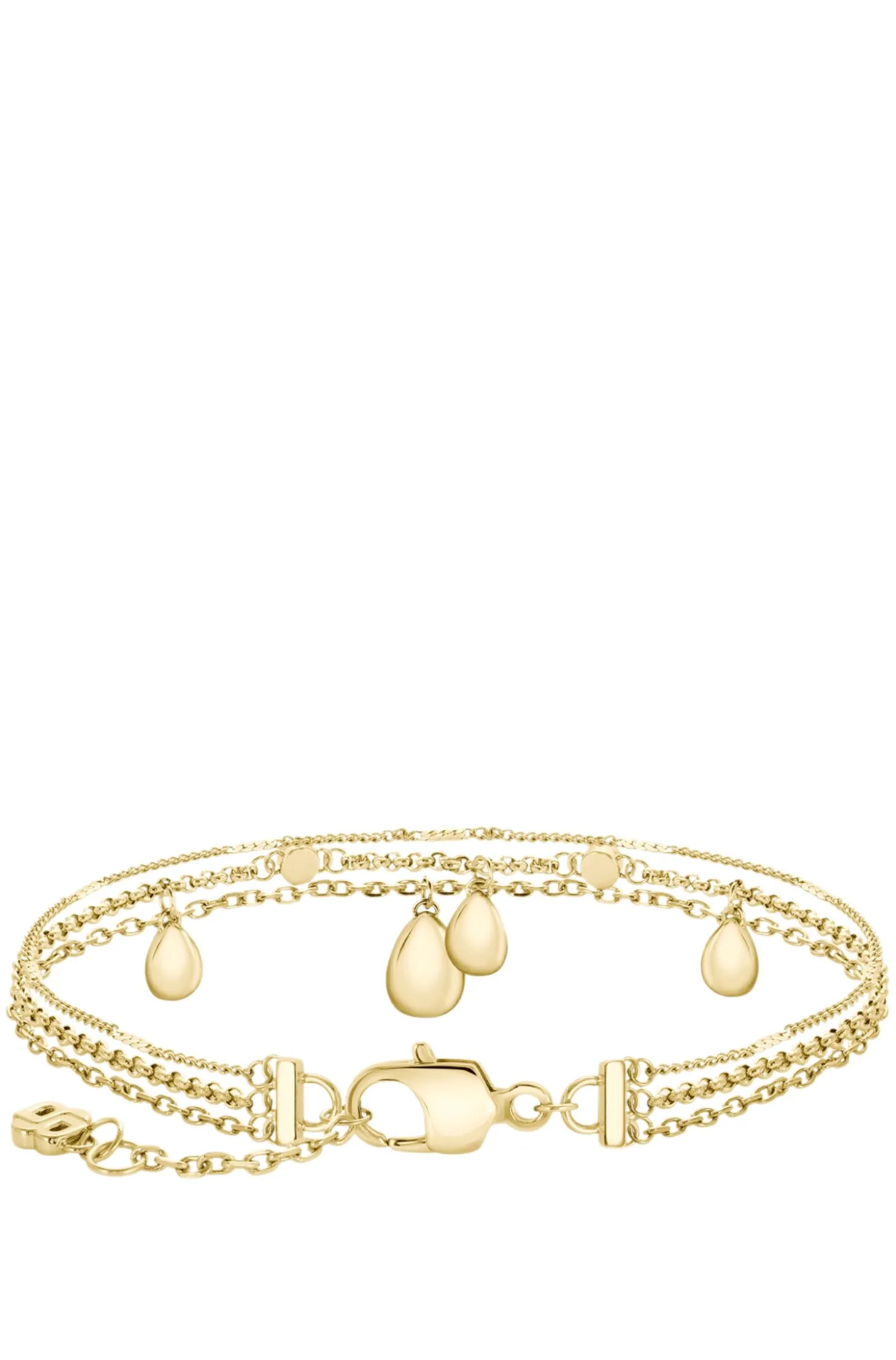 Dreireihiges Armband in Goldfarbe mit Tropfenanhängern