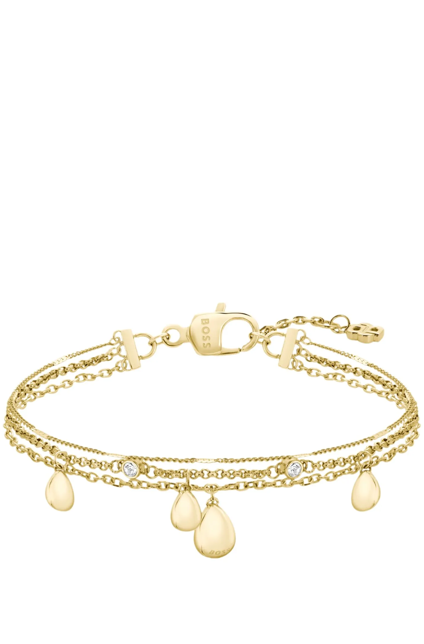Dreireihiges Armband in Goldfarbe mit Tropfenanhängern