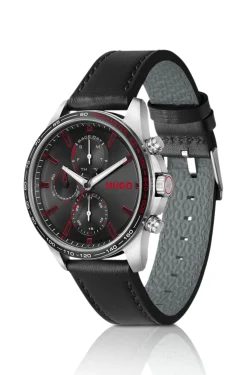 #Drift Uhr mit schwarzem Zifferblatt und schwarzem Lederarmband